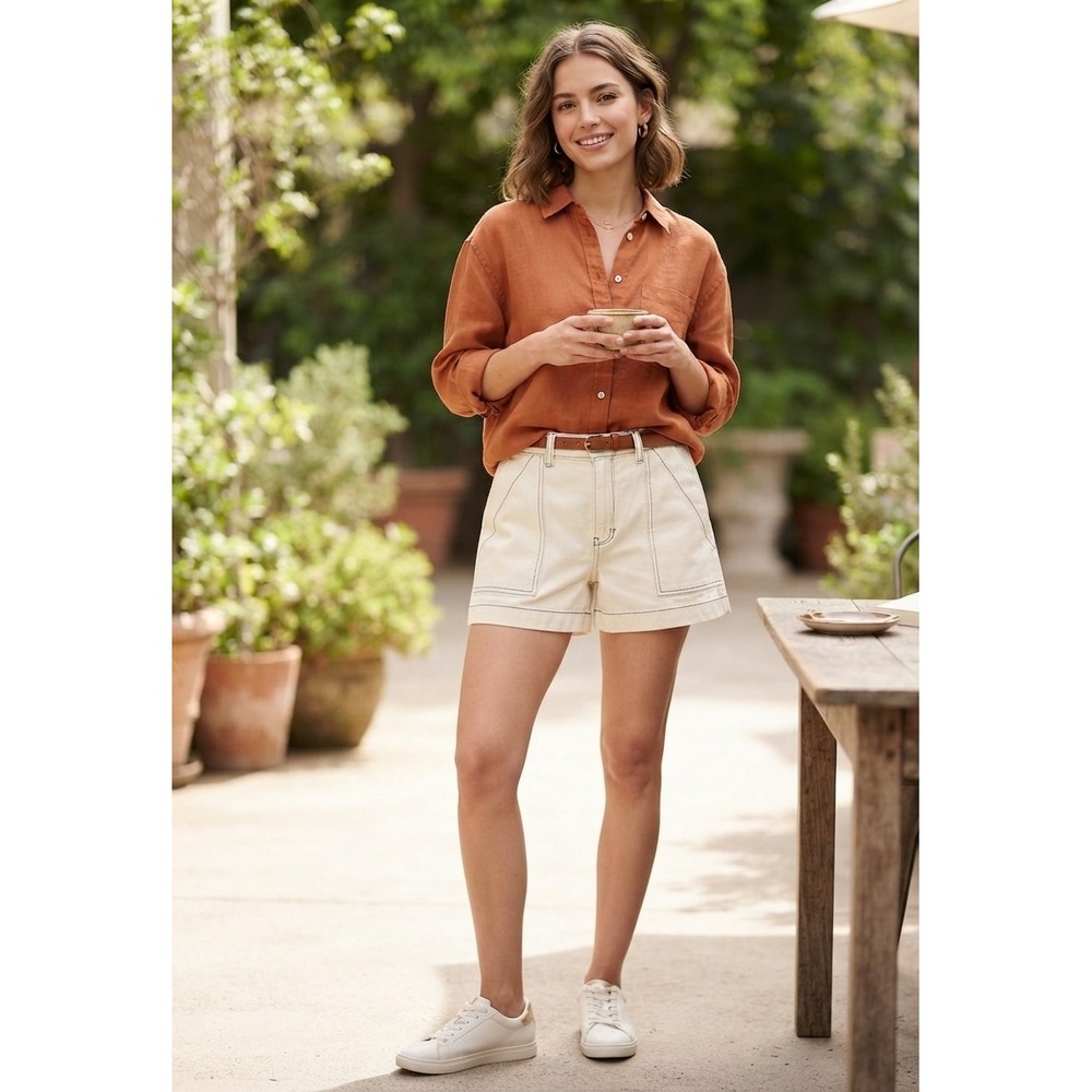 Forever 21 Faded Rose White Contrast Stitch Cargo Shorts Large NWT